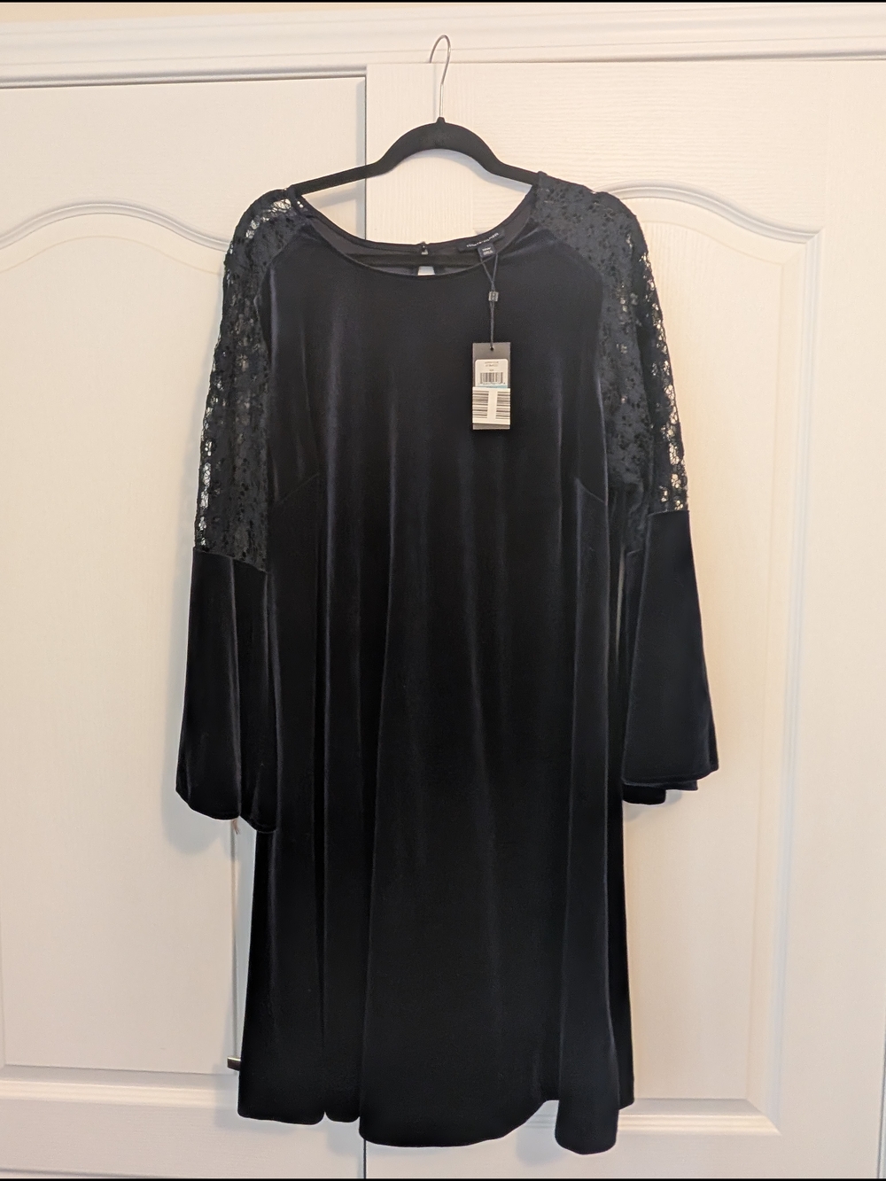 Tommy Hilfiger Navy Velvet Shift Dress with Lace Shoulders